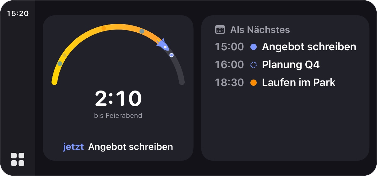 Das Flug-Widget von Missn auf dem CarPlay-Armaturenbrett