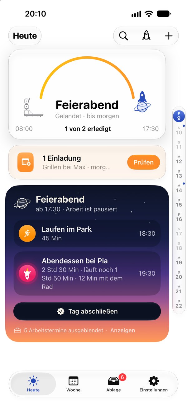 Heute nach Feierabend: Arbeit pausiert, nur private Termine sind zu sehen