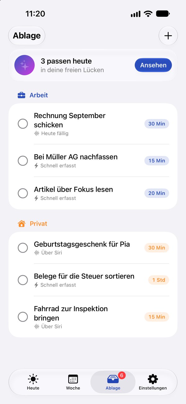 Die Ablage mit Aufgaben für Arbeit und Privates