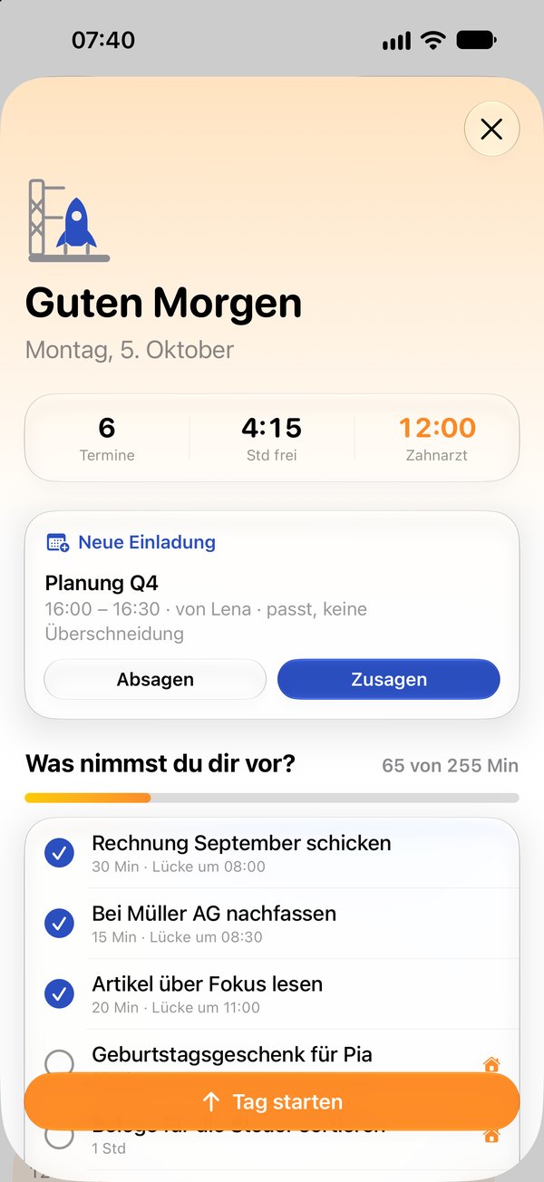 Der Morgenplan: Termine, freie Stunden und die Aufgaben für heute