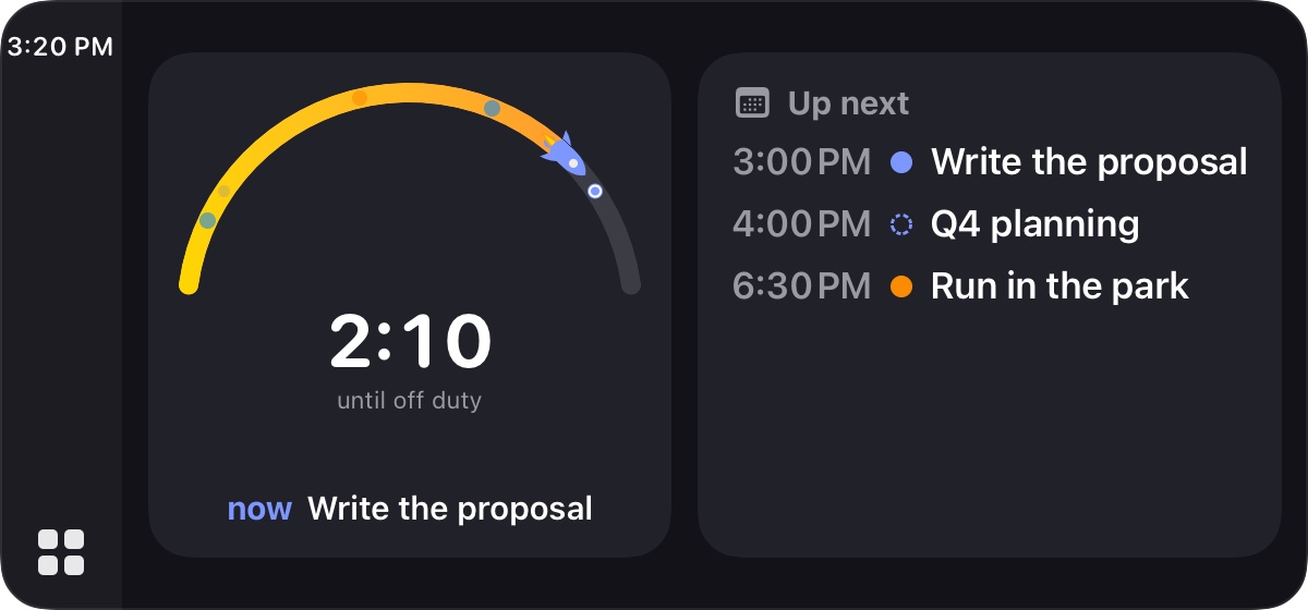 The Missn flight widget on the CarPlay dashboard